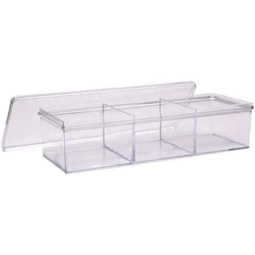 MODAIO-Clear Plastic 3-Compartment Storage Trays with Lids, 8x3x2 in.