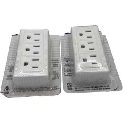 BRBCA - 2-Pack Spaced 3 Outlet Grounded Outlet Extender Wall Tap