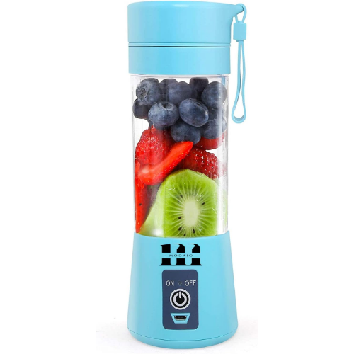 MODAIO Portable Mini Juicer Blender for Milk Shakes, Fruit Juice and Smoothies, Six 3D Blades Ice Crushing Rechargeable with USB, 13oz (Blue)