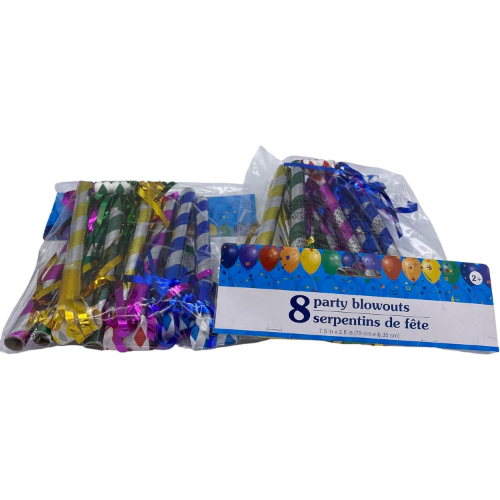 BRBCA - Metallic Party Blowouts, 8-ct. Packs - 2/PCS - Total 16-Blowouts-(2-Pack)