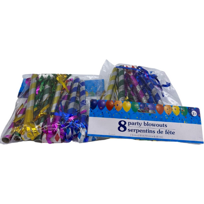 BRBCA - Metallic Party Blowouts, 8-ct. Packs - 2/PCS - Total 16-Blowouts-(2-Pack)