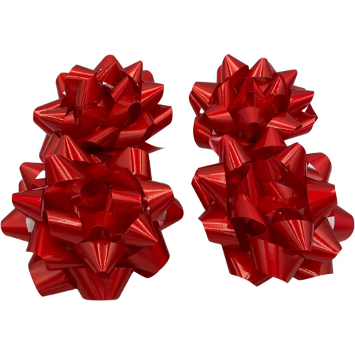 BRBCA - Loop Bow Sparkly Color for Gift Wrapping - 2-Packs - Total 4-Bows (Red)