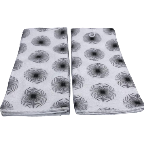 BRBCA - Black and White Dashed-Pattern Microfiber Kitchen Towels, 15x25 in. - 2/Packs - Total Two Towels