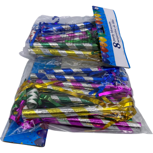 BRBCA - Metallic Party Blowouts, 8-ct. Packs - 2/PCS - Total 16-Blowouts-(2-Pack)