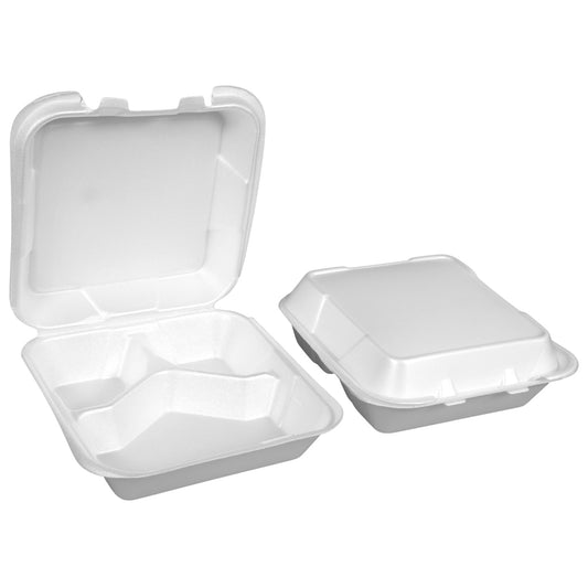 3-Compartment Foam Containers with Hinged Lids, 10-ct. Packs (Pack of 20)