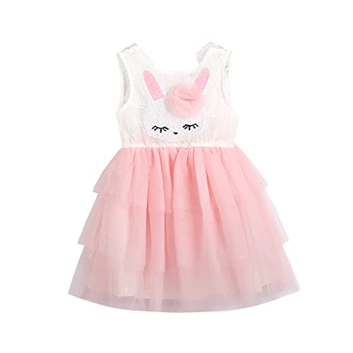 Toddler Girl Easter Dress Cute Sleeveless Princess Dress Tulle Tutu Sundress Pink, 2-3T