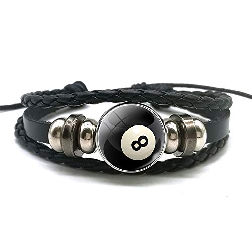 Billiards Ball No.8 Bracelet Leather Wristband Billiards Sports Jewelry