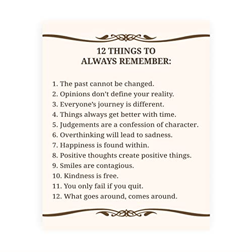 "12 Things To Always Remember" Inspirational Wall Art8 x 10" Print Wall Decor-Ready to Frame. Modern Typographic Print for Home-Office-School Decor. Great Positive Thinking Reminders!