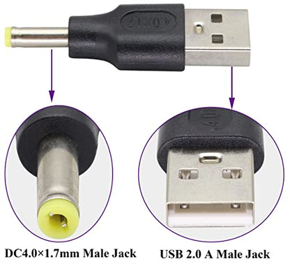 (2 Pack) DC 4.01.7mm to USB Power Adapter 5 Volt USB 2.0 A Male to DC 4.0 1.7 mm Male DC 5V Barrel Power Plug Charger Cord Connector for 5 V DC or USB Charging Device(M/4.01.7)