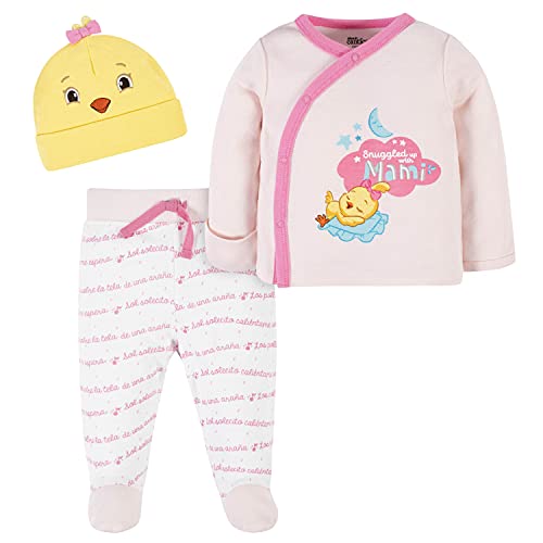 Unisex-Baby Girls  3-Piece Take-me-Home Shirt, Footed Pant, and Cap Set, Pink,