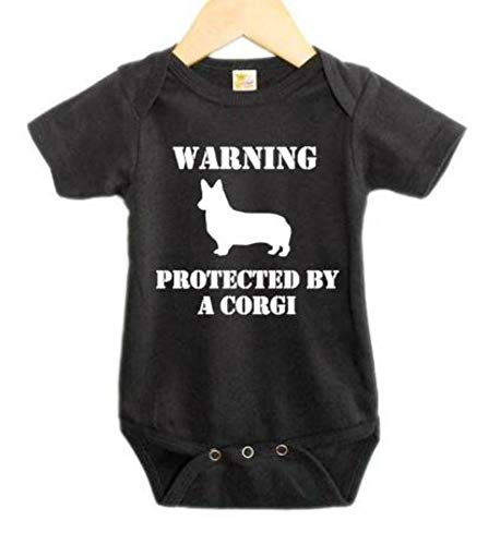 Warning Protected by Corgi Onesie Unisex Baby Bodysuit Funny Romper  0-3M, Black SS