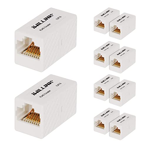 (10-Pack) RJ45 Coupler, Ethernet Coupler, RJ45 Connector for Cat5e/Cat6/Cat7 Ethernet Cable, Extender Adapter Female to Female, Mini Type, White