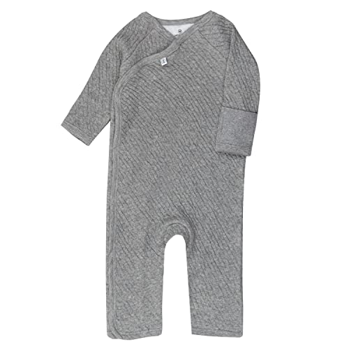 Baby  Cotton Matelasse Kimono-Coverall, Gray Heather, 0-3 Months