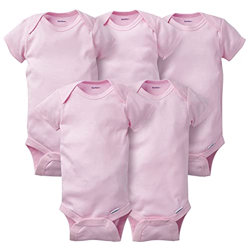 Baby 5-Pack Solid Onesies Bodysuits, Pink, 0-3 Months