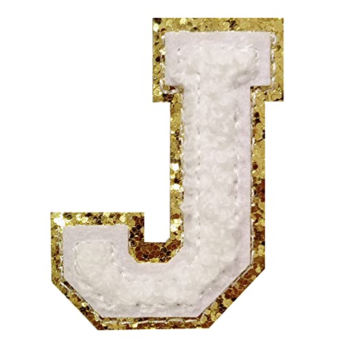 4Pcs White Chenille Letter, 2.2" Iron on Letters Patches, Chenille Letter Patches for Clothing (J)