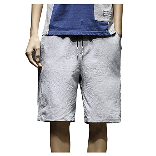 ZHUYOU Mens Straight Shorts Cotton Lightweight Elastic Drawstring Casual Sports Short Relaxed Fit Summer Outdoor Beach Shorts Grey