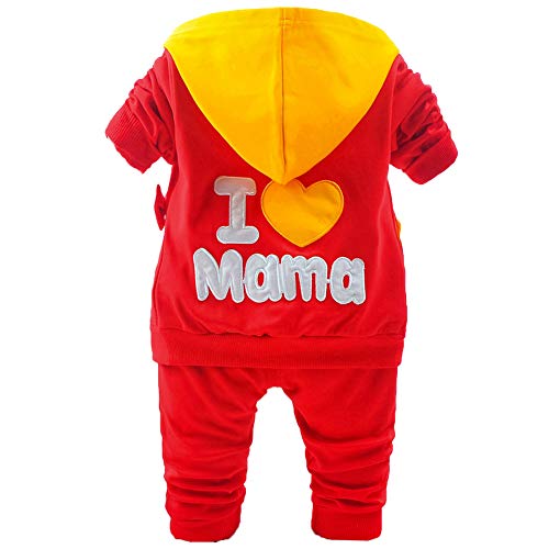 6M-4Y 3pcs Baby Girl Casual Hoodie Jacket Cotton T-Shirt Pants Sweater (Bright Red,6-12M)