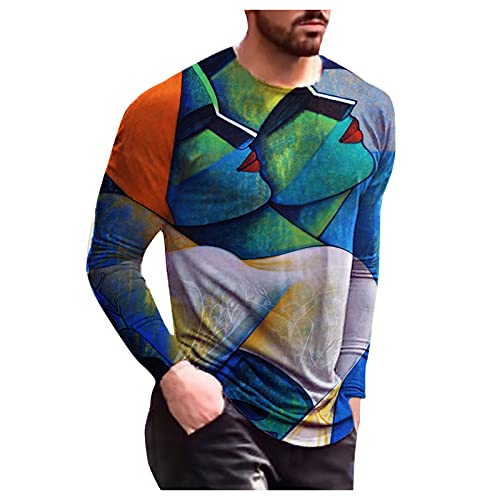 Men's 3D Digital Graffiti Print T-shirts Casual Long Sleeve Tops Casual Fall Round Neck Pullover Blouses Cool Weather Double-breast Trench Coat Polo Shirt Checked Cozy Jumper Sweaters