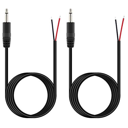 (2 Pack 6 ft) Replacement 3.5mm Male Plug to Bare Wire Open End TS 2 Pole Mono 1/8" 3.5mm Plug Jack Connector Audio Cable Repair