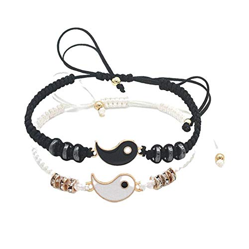 Yin Yang Bracelets Handmade Adjustable Tai Chi Bagua Best Friend Bracelets Black White Bracelet Accessories for Couple Boyfriend Girlfriend Friend Sister s Gift, Gold, One-size