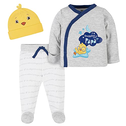 Unisex-Baby boys 3-piece Take-me-home Shirt, Footed Pant, Cap and Toddler Layette Set, Grey, 0-3 Months US