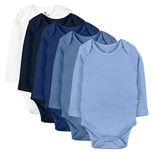 Baby 5-Pack  Cotton Long Sleeve Bodysuits, 5 Pack Ombre Blues, 0-3 Months