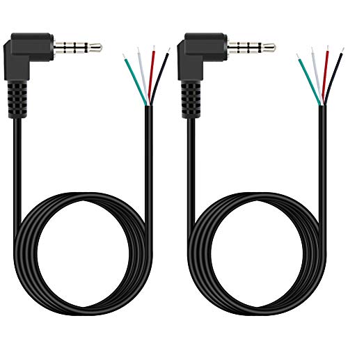 (2 Pack 6 ft) Replacement 3.5mm 90 Degree Male Plug to Bare Wire Open End TRRS 4 Pole Stereo 1/8" 3.5mm Plug Jack Connector Audio Cable for Headphone Headset Earphone Microphone Cable Repair