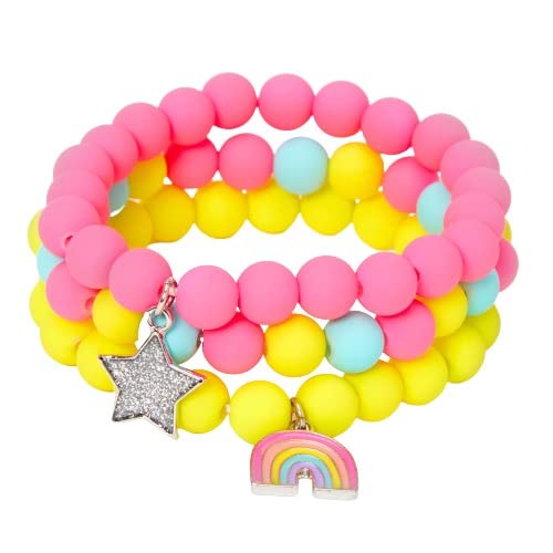 Club Little Girl Rainbow Matte Beaded Stretch Bracelets - 3 Pack