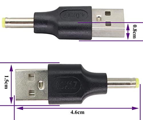 (2 Pack) DC 4.01.7mm to USB Power Adapter 5 Volt USB 2.0 A Male to DC 4.0 1.7 mm Male DC 5V Barrel Power Plug Charger Cord Connector for 5 V DC or USB Charging Device(M/4.01.7)