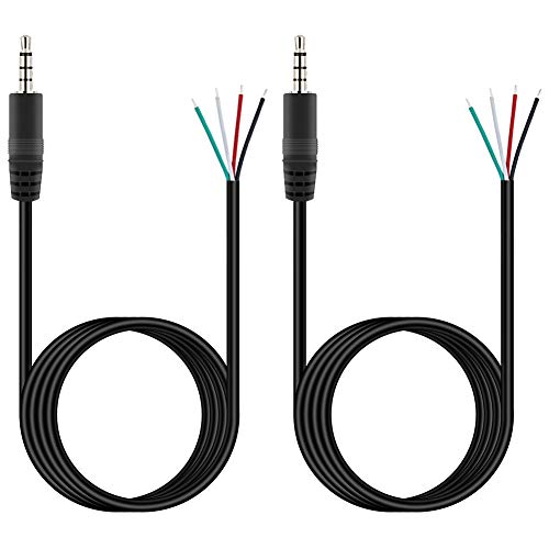 (2 Pack 6 ft) Replacement 3.5mm Male Plug to Bare Wire Open End TRRS 4 Pole Stereo 1/8" 3.5mm Plug Jack Connector Audio Cable for Headphone Headset Earphone Microphone Cable Repair