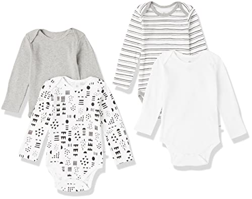 Baby  Cotton Long Sleeve Bodysuits Multipack, 4 Pack Pattern Play Alternate,