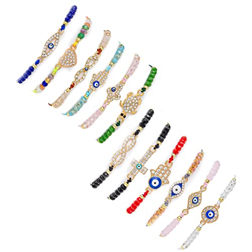 12Pcs Evil Eye Bracelets Mexican bracelets evil eye bracelet pack mal de ojo bracelets for women Girls Boys (Evil Eye Bracelets)