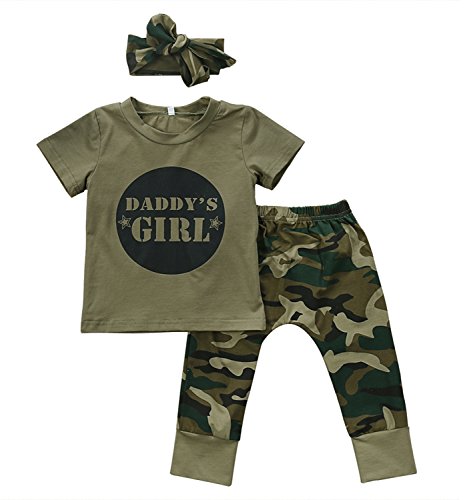 2 Styles Daddy s Baby Boy Girl Camouflage Short Sleeve T-Shirt Tops Green Long Pants Outfit Casual Outfit  0-6 Months, Baby Girl