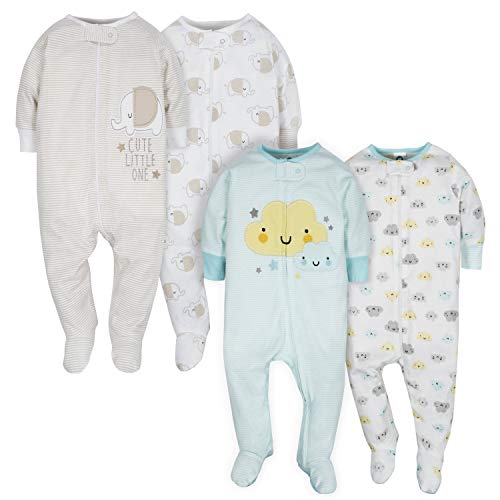 Baby 4 Pack Sleep  N Play Footie, Clouds Elephant, 0-3 Months