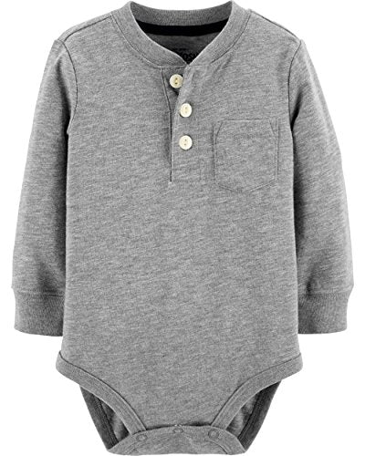 B Gosh baby boys Pocket Bodysuits Henley Shirt, Grey, 18-24 Months US