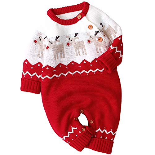 Baby  Sweater Reindeer Pattern Baby Boy Clothes 0-24 Months Girl Baby  Outfit Red