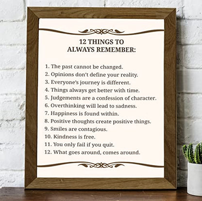 "12 Things To Always Remember"Inspirational Wall Art8 x 10" Print Wall Decor-Ready to Frame. Modern Typographic Print for Home-Office-School Decor. Great Positive Thinking Reminders!