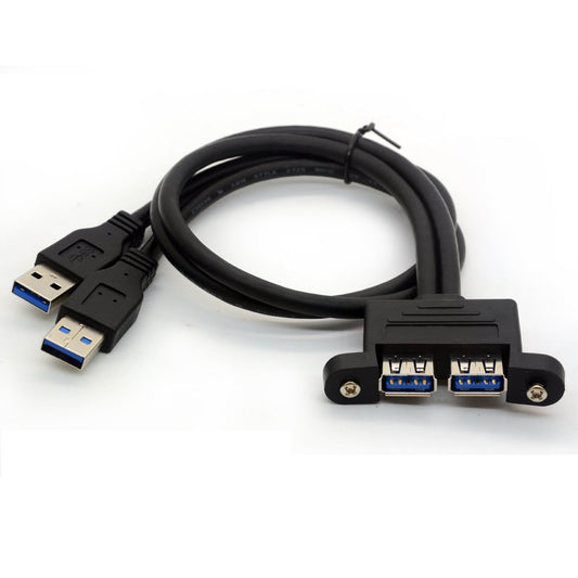 2 Port USB 3.0 Cable Type A Extension Code Male to Female Adapter Motherboard Lead with Screw Panel Mount Holes 50cm