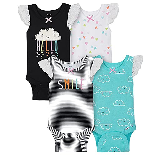 4-Pack Girls Clouds Sleeveless Onesies Bodysuits Black