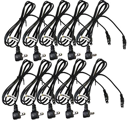 (10 Pack) 90 Degree Angled 2 Prong to L-Shaped C7 Power Cord Cable Multi Pack {UL Listed} for LED Flat TV, Monitors, Speakers and More (Angled Power Cord, 10-Pack)