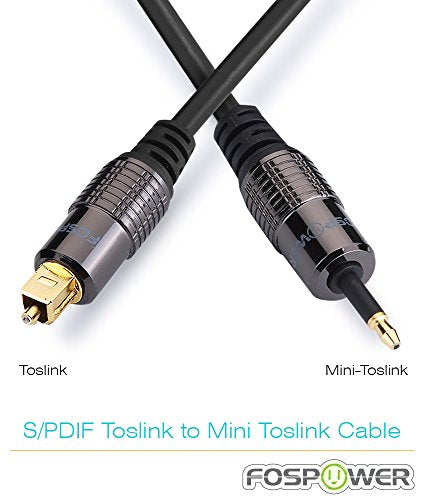 (10 Feet) 24K Gold Plated Toslink to Mini Toslink Digital Optical S/PDIF Audio Cable with Metal Connectors & Strain-Relief PVC Jacket