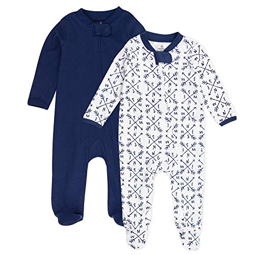 2-Pack  Cotton Footed Pajama Sleep   Play, Compass Navy, 3-6 Months