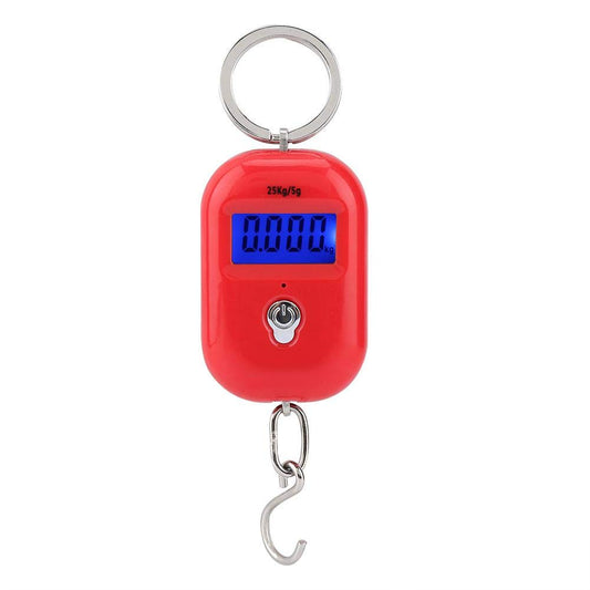 Mini  Fish Weighing Scales Red Portable 25Kg/5G Hanging Scale Digital Pocket Key Chain Weight Hook Kitchen Food Weight Gauge Meang Tools with Backlight for Home Farm Market