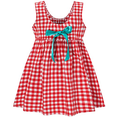 Little Girls Summer Dress Sleeveless Bowknot Sundress as1, Age, 6_Years, Grid, 6y