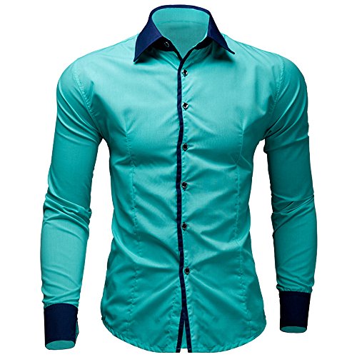 Mens Casual Pure Color Long Sleeve Shirt Business Slim Fit Shirt Printed Blouse(Large,Mint Green)