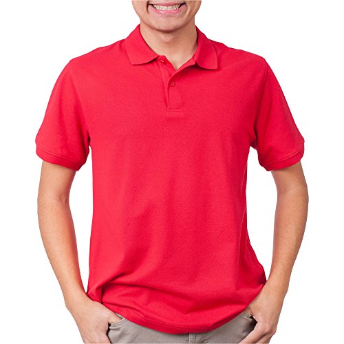 Young Men's Prep School Uniform - Short Sleeve Polo Shirt (Small (34/36), Red)