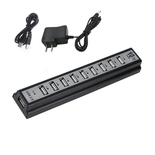 1Pcs 10 Port USB2.0 External Hub with Power Adapter High-Speed Expander Multi-Interface USB Hub