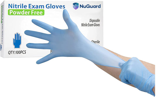 NuGard Powder-Free Nitrile Disposable Exam Gloves, Industrial Medical Examination, Latex Free Rubber, Non-Sterile, Food Safe, Ultra-Strong, Pack of 100, Blue - Size Extra Large