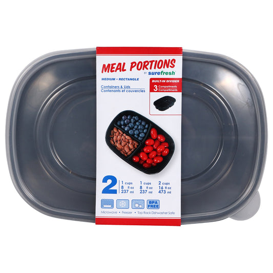 3-Section Meal Containers, 2-ct. Packs (Pack of 24)