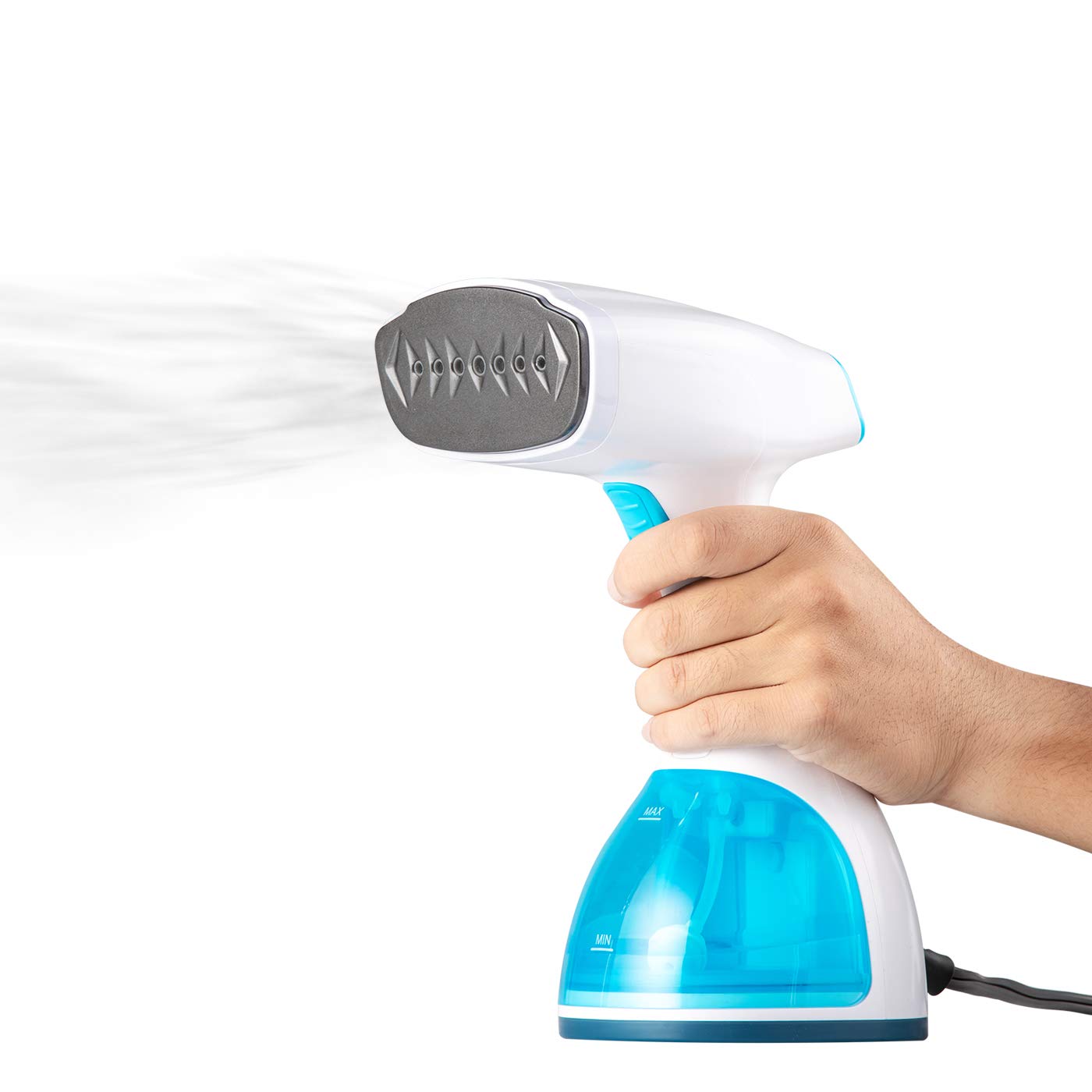 Handheld Disinfecting Steamer for Clothes, Portable Handheld Garment Steamer, quick heating with removable water tank, Dual Steam Setting, Steamer for Garments, White/Teal